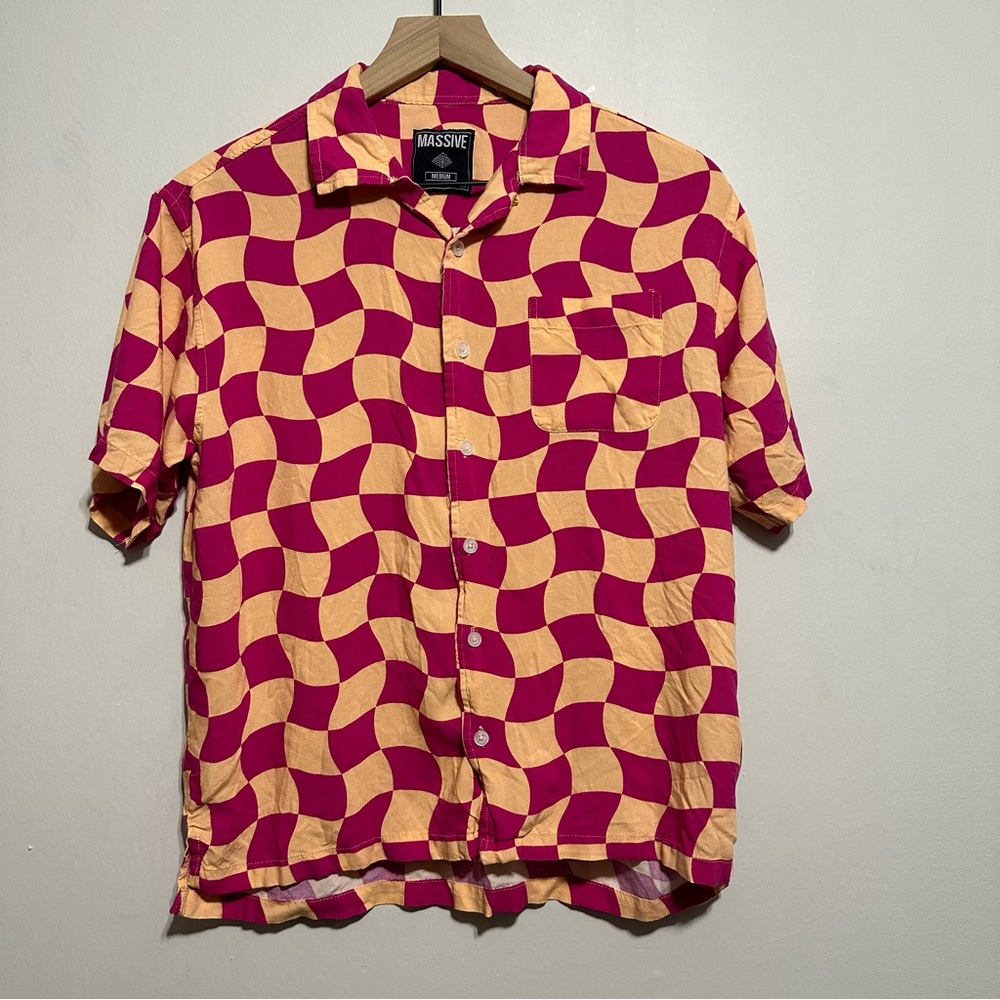 MASSIVE Men’s Colorful Block Button Down Shirt 100% Rayon Size Medium NWOT